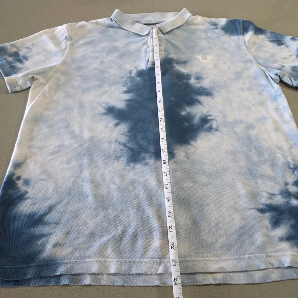 True Religion Mens Blue Tie Dye World Tour Logo Polo Shirt Size Large